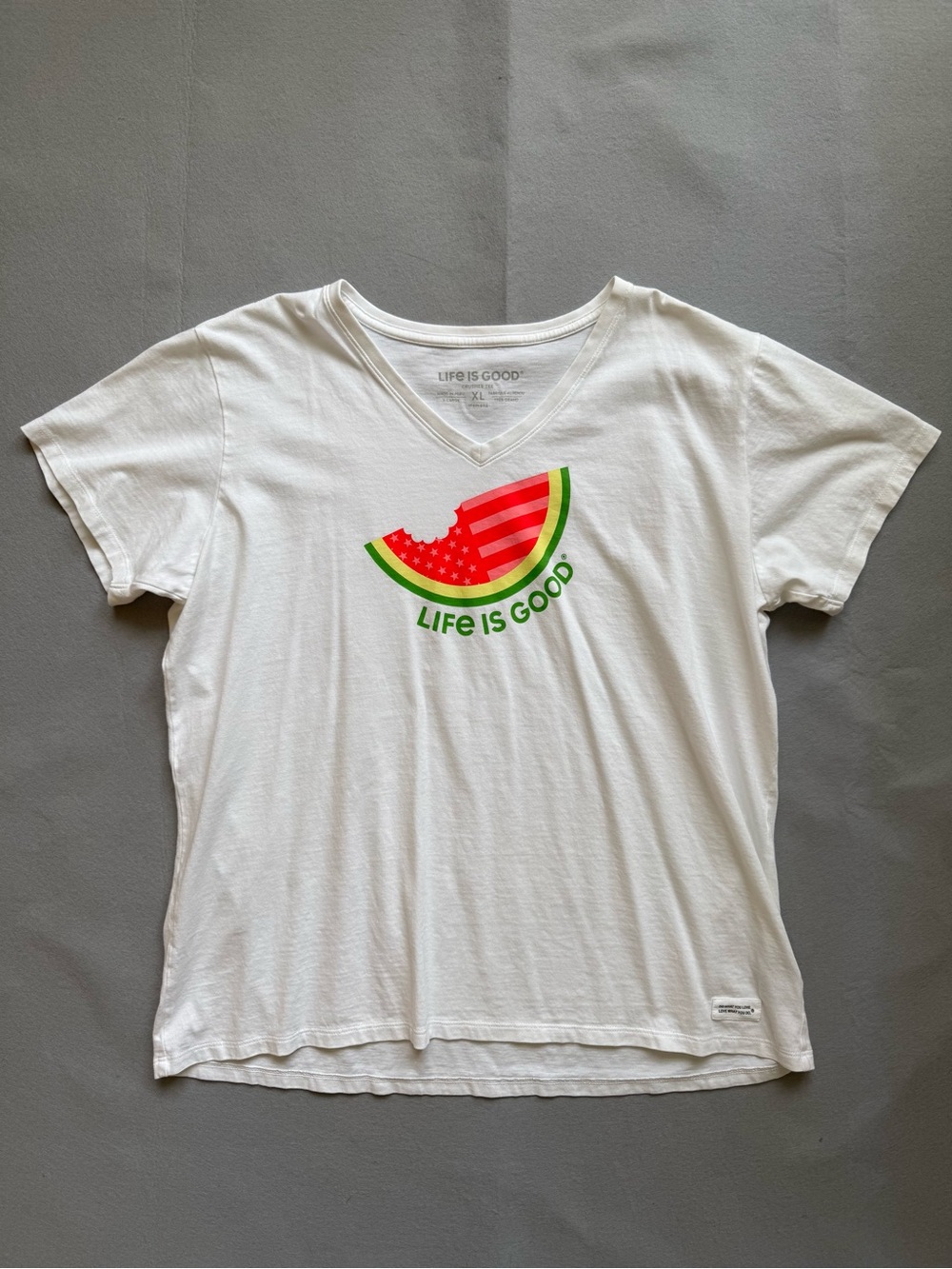 Life Is Good Patriotic Watermelon Women’s V-Neck Crusher Tee - Size XL